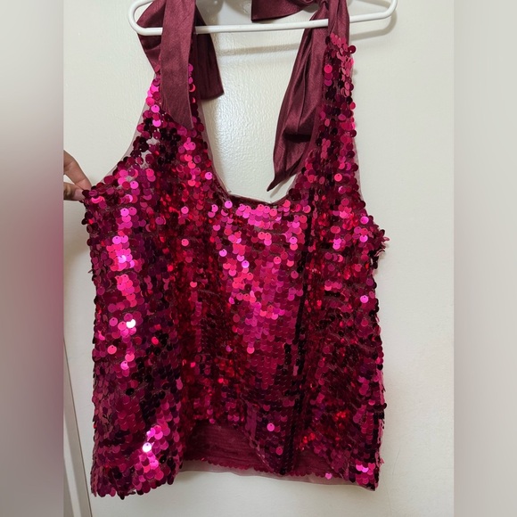 Maeve by Anthropologie Pink Sequined Tie-Strap Tank Size Small - Picture 3 of 5